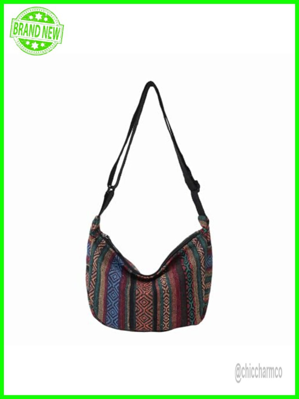 Boho Woven Hobo Crossbody Bag Crescent Ethnic Festival Purse